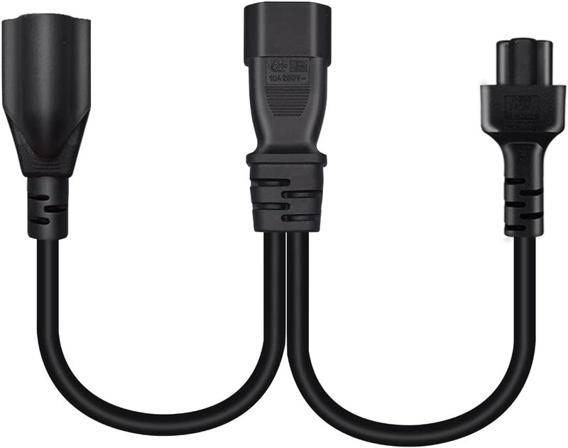 TEWOXIN IEC C14 to C5 + NEMA 5-15R Y Splitter Power Cord for Laptop Power & US Plug Devices, Space-Saving Adapter Cable(1FT/0.3M) - Image 3